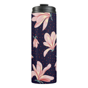 Termo Magnolias florecientes, patrón de cosecha a mano.