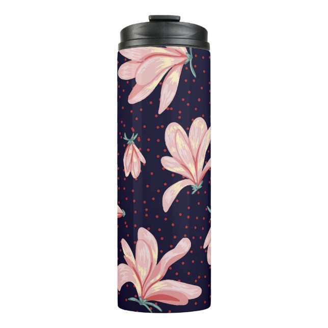 Termo Magnolias florecientes, patrón de cosecha a mano. (Anverso)