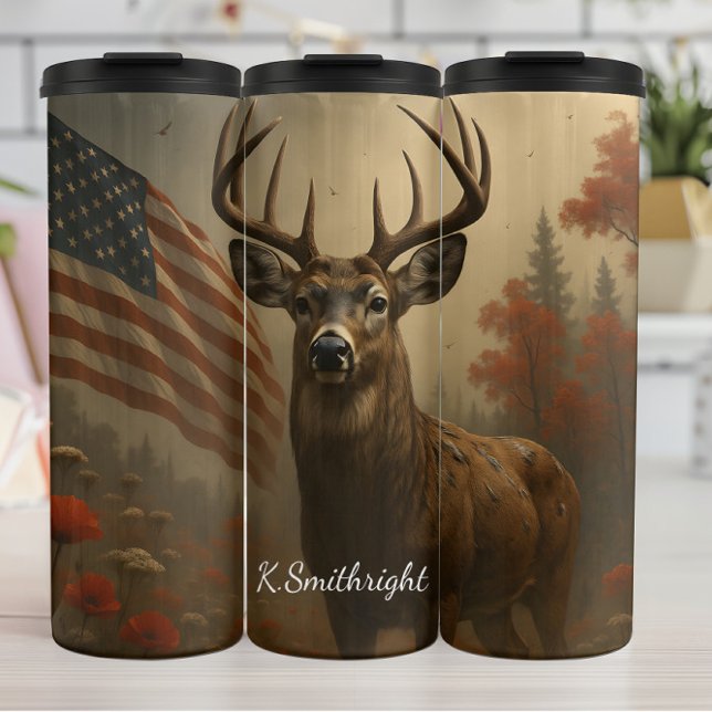 Termo Majestic Deer Patriotic Forest Landscape (Subido por el creador)