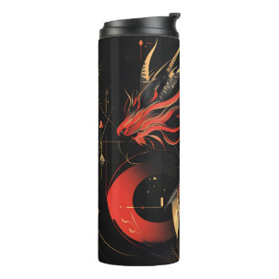 Termo Majestuoso Arte Dragón Chino Rojo y Oro
