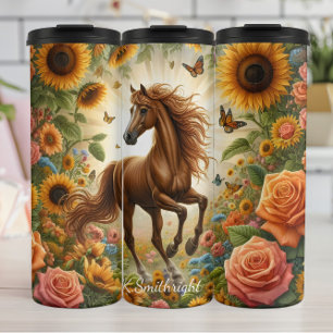 Termo Majestuoso Horse Sunflower Garden Butterflies