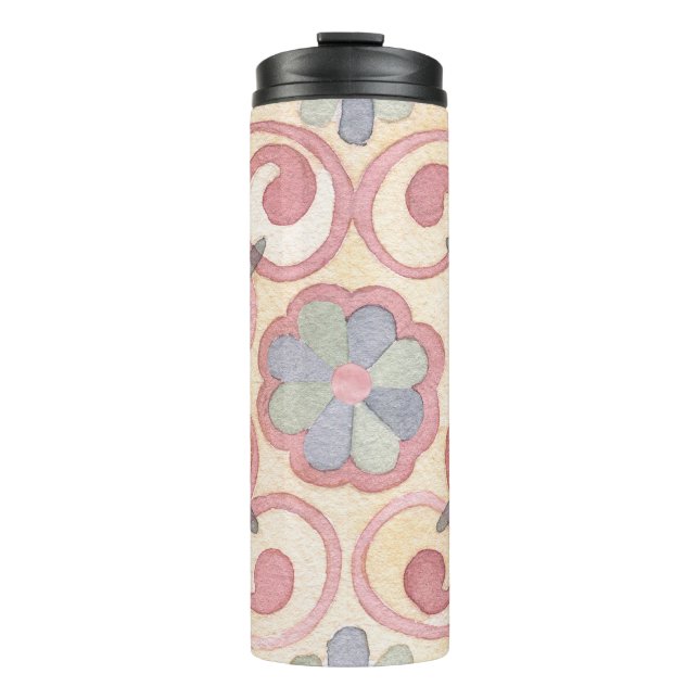 Termo Málica española italiana acuarela rosa floral (Anverso)