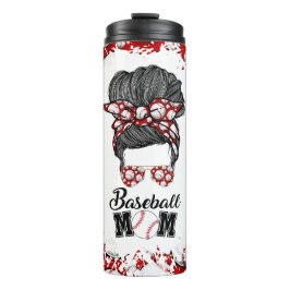 Termo Mamá de béisbol Messy Bun Red Travel Tumbler
