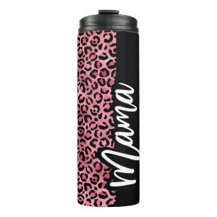 Termo Mamá de impresión de leopardo rosa y negro