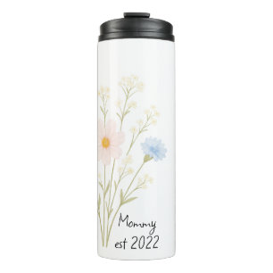 Termo Mamá Est personalizada. Tumbler térmico con flores