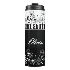 Termo Mamá Flor Silvestre Minimalista en Blanco y Negro 