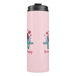 Termo Mamá latido de la familia con corazón rojo