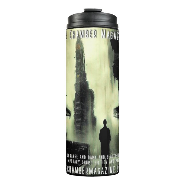 Termo man y cyberpunk cityscape La revista de cámara (Anverso)