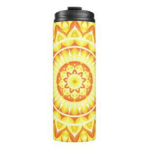 Termo Mandala Amarillo Brillante Sol Viaje Patrón Boho