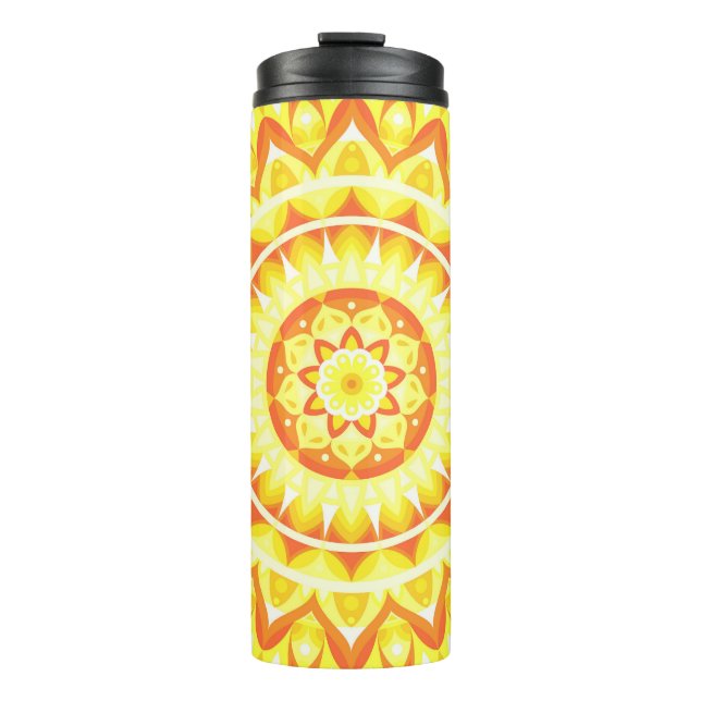 Termo Mandala Amarillo Brillante Sol Viaje Patrón Boho (Anverso)