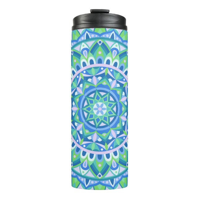 Termo Mandalá Azul Boho Viaje Tranquilizador Espiritual  (Anverso)
