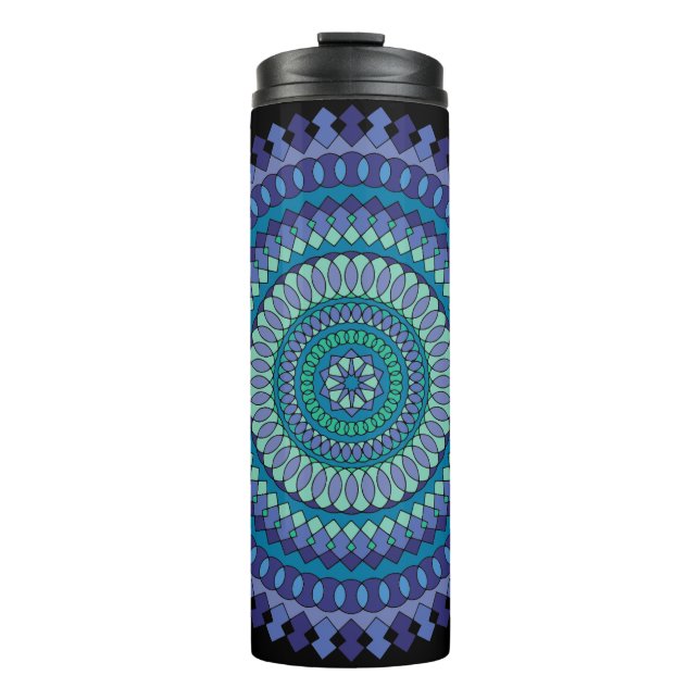 Termo Mandala azul con nombre de texto personalizado (Anverso)