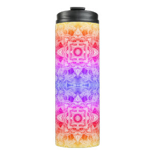 Termo Mandala caleidoscópico en azul, amarillo y rosa