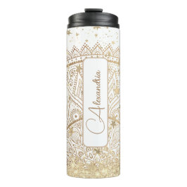 Termo Mandala con estrellas de oro en blanco personaliza