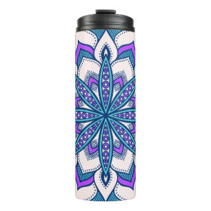 Termo Mandala de flores turquesa moradas