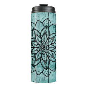 Termo Mandala en madera de edad azul