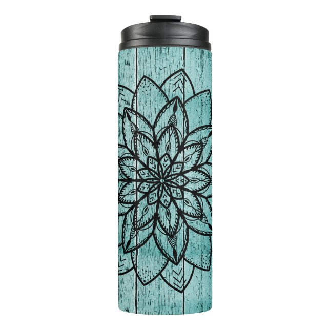 Termo Mandala en madera de edad azul (Anverso)