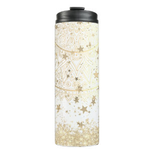 Termo Mandala encantadora con estrellas de oro en blanco