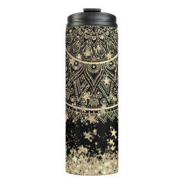 Termo Mandala encantadora con estrellas de oro en negro