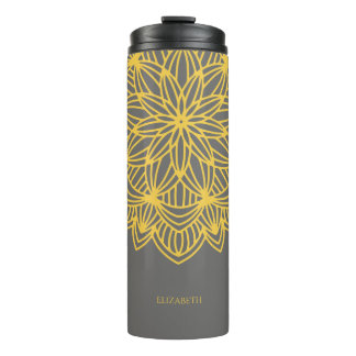 Termo Mandala Gris Amarillo personalizado elegante