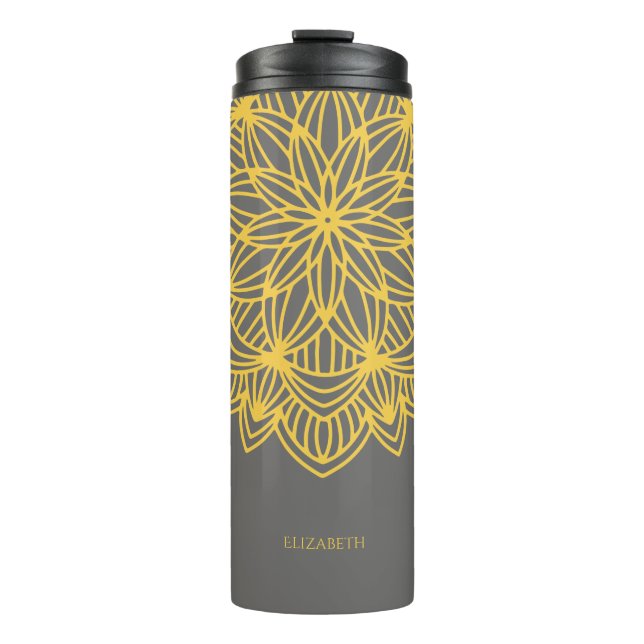 Termo Mandala Gris Amarillo personalizado elegante (Anverso)