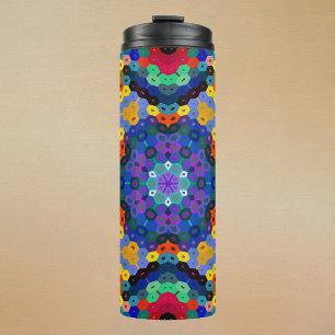 Termo Mandalá Hexagonal Azul Amarillo Rojo y Verde