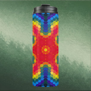 Termo Mandalá Hexagonal Rojo Amarillo y Azul