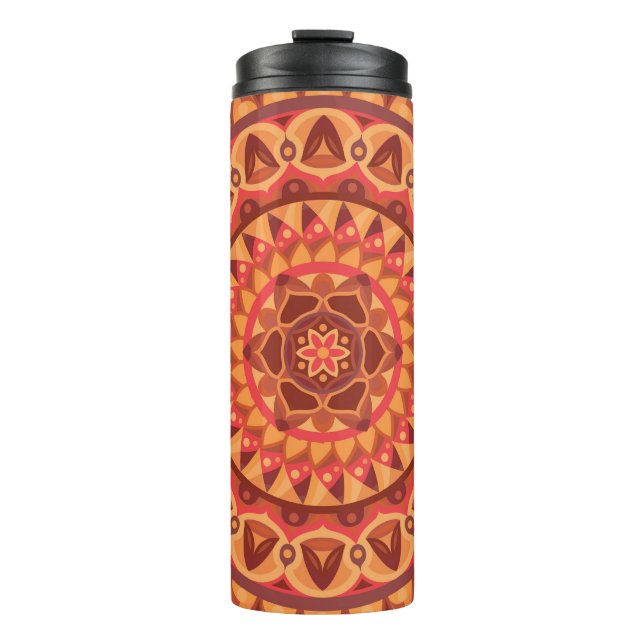 Termo Mandalá marrón geométrico terrenal boho neutral (Anverso)