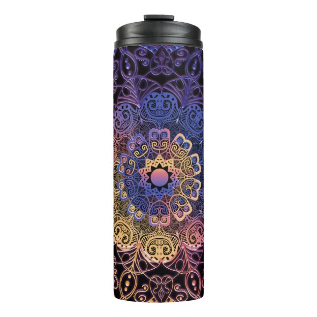 Termo Mandala morada y amarilla: diseño dibujado a mano (Anverso)
