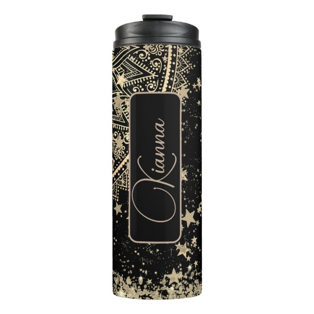 Termo Mandala personalizada con estrellas de oro (Anverso)