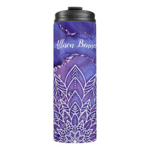 Termo Mandala personalizada de color morado blanco