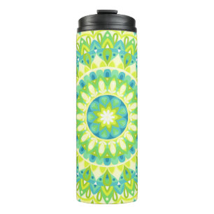 Termo Mandala Verde Patrón de Viaje Boho Inspirado en la
