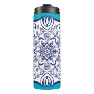 Termo Mandela Azul y Blanco Con Criaturas Tumble Termal