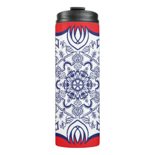 Termo Mandela Azul y Blanco Con Criaturas Tumble Termal