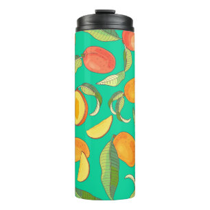 Termo Mango. Patrón sin foco con trópico amarillo y ro