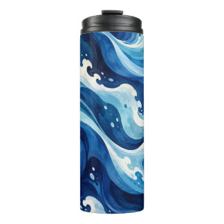 Termo Manta abstracta de olas del océano azul acuarela c
