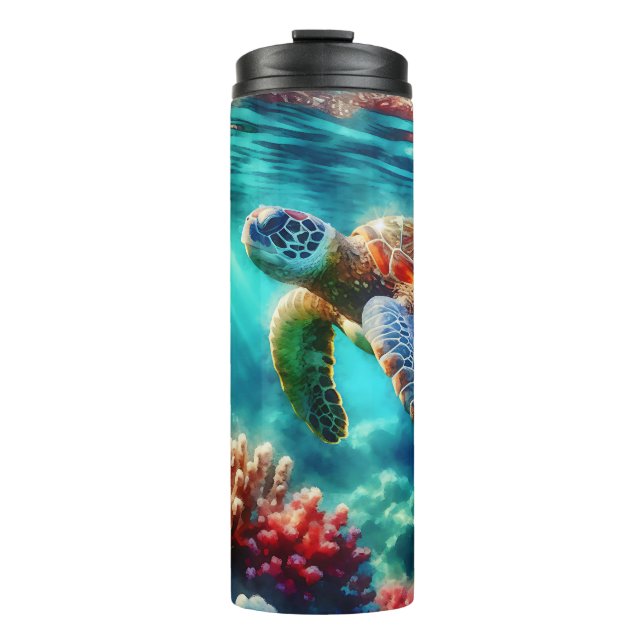Termo Manteniéndose en contacto | Tortuga marina nadando (Anverso)