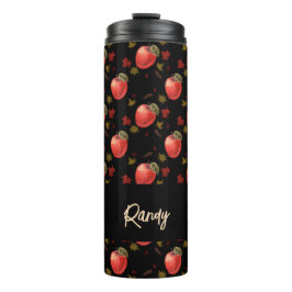 Termo Manzanas rojas y hojas en negro