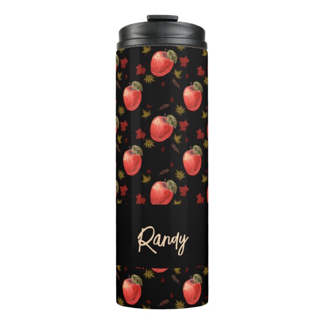 Termo Manzanas rojas y hojas en negro (Anverso)