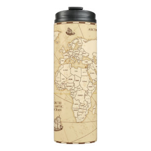 Termo Mapa antiguo vintage del mundo con países fronteri