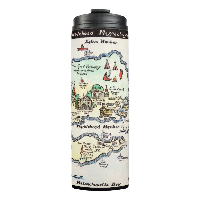 Termo Mapa dibujado a mano por Marblehead Massachusetts (Anverso)