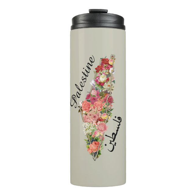Termo Mapa palestino ف س ط ن | Floral |Tumbler térmico (Anverso)