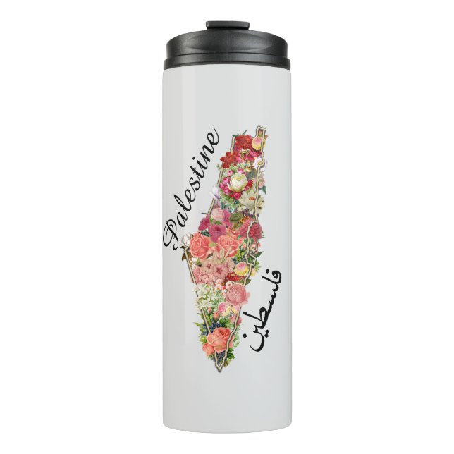 Termo Mapa palestino ف س ط ن | Floral |Tumbler térmico (Anverso)