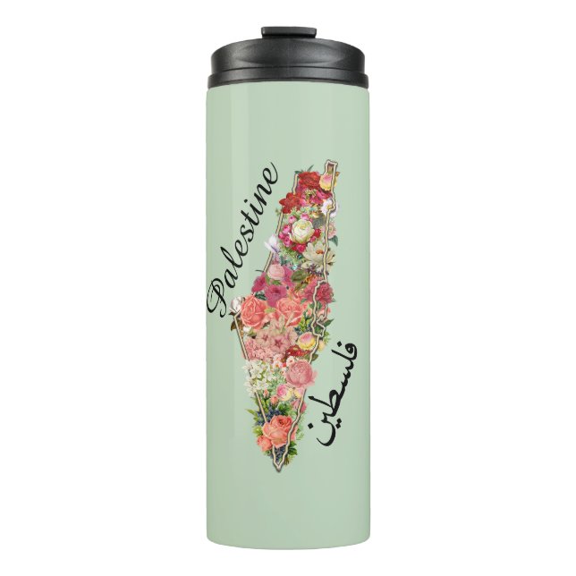 Termo Mapa palestino ف س ط ن | Floral |Tumbler térmico (Anverso)