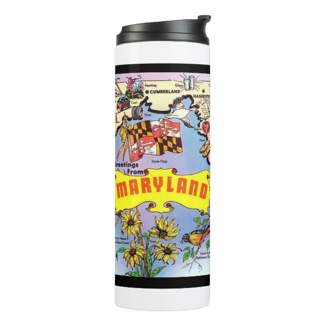Termo Mapa vintage de Maryland en postal (Rotado hacia la izquierda)