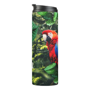 Termo Maqueta de loro escarlata en la jungla con flores