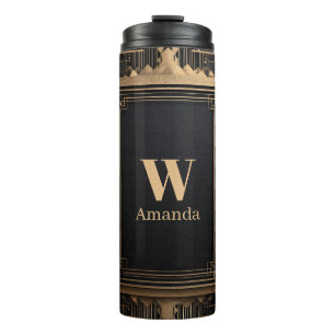 Termo Marco de oro Art Deco con nombre personalizado e i