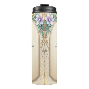 Termo Marco floral decorativo con perlas