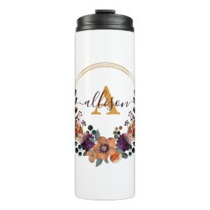 Termo Marco floral personalizado de color burdeos y dora