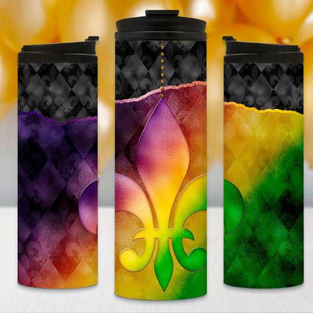 Termo Mardi Gras Tumbler, colorida flor de lis (Subido por el creador)